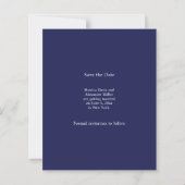 Navy blue photo wedding Save the Date card (Rückseite)