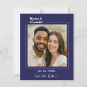 Navy blue photo wedding Save the Date card (Vorderseite)