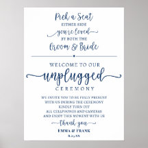 Navy Blue Pick a Seat Unplugged Ceremony sign