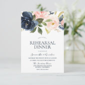 Navy Blue Pink Aquarell Probe Abendessen Einladung (Stehend Vorderseite)