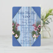 Navy - Blue & Pink Blume Polterabend Einladung (Stehend Vorderseite)