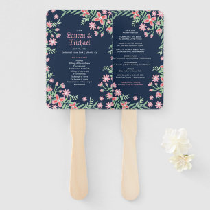 Navy Blue Pink Blume Swirl Spring Floral Wedding Fächer