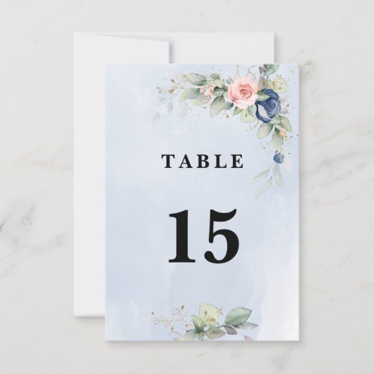 Navy Blue & Pink Blush Tischnummer Doppelseitig (Vorderseite)