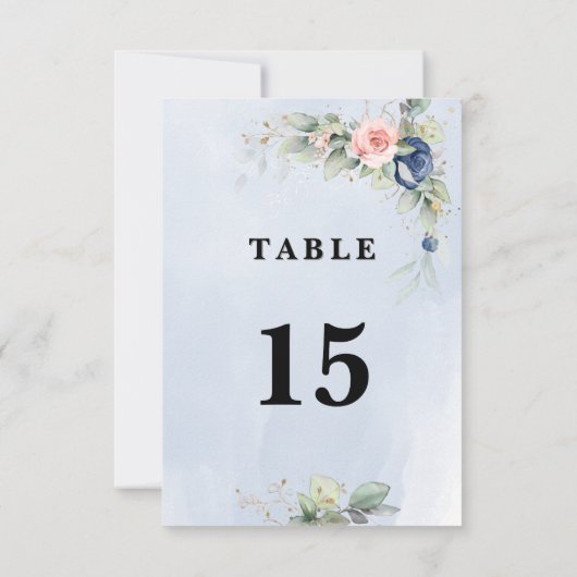 Navy Blue & Pink Blush Tischnummer Doppelseitig (Rückseite)