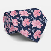 Navy Blue Pink Carnation Wedding Neck Tie Krawatte (Gerollt)