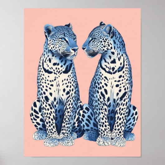 Navy Blue Pink Cheetah Leopard Preppy Girly Dorm Poster (Vorne)