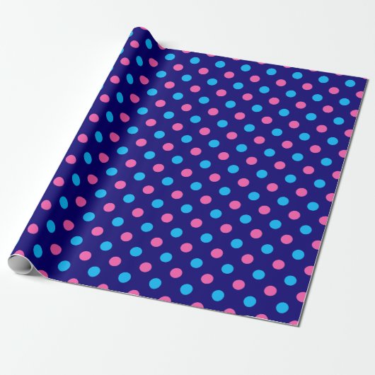 Navy Blue Pink Cyan Polka Dot Pattern Geschenkpapier (Ungerollt)