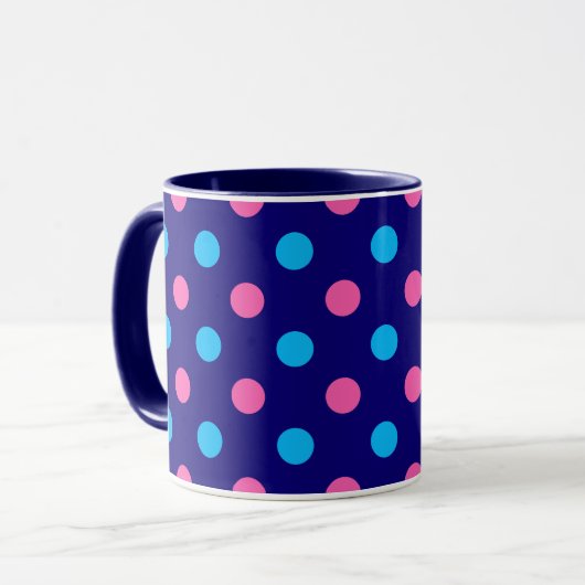Navy Blue Pink Cyan Polka Dot Pattern Tasse (Vorderseite Links)