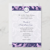 Navy Blue & Pink Damask Wirbel Hochzeit Einladung (Rückseite)