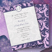 Navy Blue & Pink Damask Wirbel Hochzeit Einladung