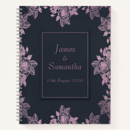Navy Blue & Pink Delicate Rose Border | Hochzeit Notizblock