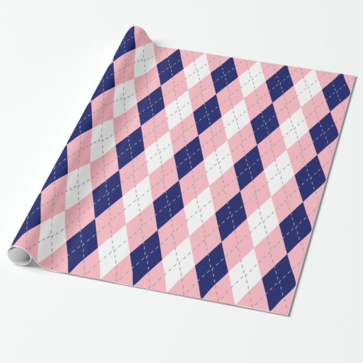 Navy Blue Pink Dk Gray Was XL Raute Geschenkpapier (Ungerollt)