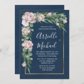 Navy Blue Pink Dusty Rose Gold Probe Dinner Einladung (Vorne/Hinten)