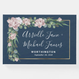 Navy Blue & Pink Dusty Rose Greenerity Gold Weddin Gästebuch
