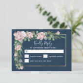 Navy Blue & Pink Dusty Rose Greenerity Gold Weddin RSVP Karte (Stehend Vorderseite)