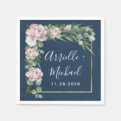 Navy Blue & Pink Dusty Rose Greenerity Gold Weddin Serviette (Vorderseite)