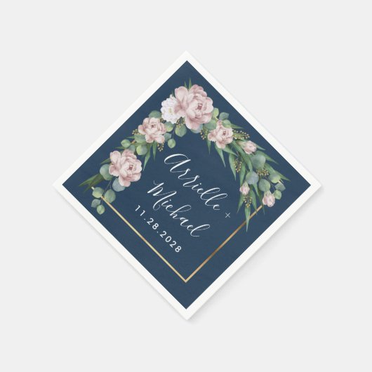 Navy Blue & Pink Dusty Rose Greenerity Gold Weddin Serviette (Ecke)