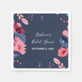 Navy Blue Pink Floral Butterfly Brautparty Serviette (Vorderseite)