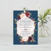 Navy Blue Pink Floral Geometric Probe Dinner Einladung (Stehend Vorderseite)