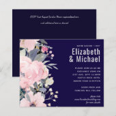 Navy Blue Pink Floral Modernes Hochzeitsbudget (Vorne/Hinten)