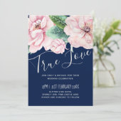 Navy Blue Pink Floral Modernes Hochzeitsbudget (Stehend Vorderseite)