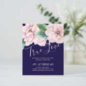 Navy Blue Pink Floral Modernes Hochzeitsbudget (Stehend Vorderseite)