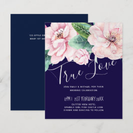 Navy Blue Pink Floral Modernes Hochzeitsbudget