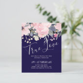 Navy Blue Pink Floral Modernes Hochzeitsbudget (Stehend Vorderseite)
