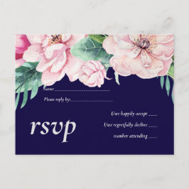 Navy Blue Pink Floral Modernes Hochzeitsbudget Einladungspostkarte