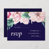 Navy Blue Pink Floral Modernes Hochzeitsbudget Einladungspostkarte (Vorne/Hinten)