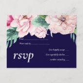 Navy Blue Pink Floral Modernes Hochzeitsbudget Einladungspostkarte (Vorderseite)