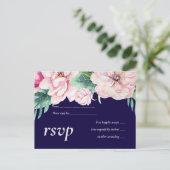 Navy Blue Pink Floral Modernes Hochzeitsbudget Einladungspostkarte (Stehend Vorderseite)