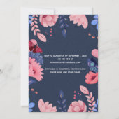 Navy Blue Pink Floral White Letters Brautparty Einladung (Rückseite)