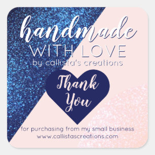Navy Blue Pink Glitter Geo Logo Customer Thank You Quadratischer Aufkleber