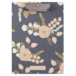 Navy Blue Pink Gold Floral Office Klemmbrett