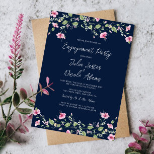 Navy Blue Pink Hibiskus Bloom Probe Dinner Einladung