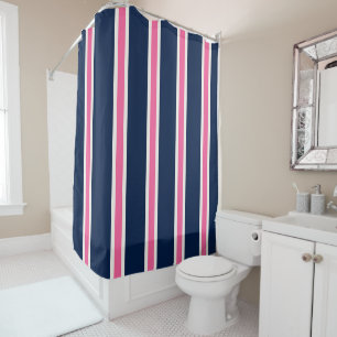Navy Blue Pink Khaki Stripes Personalisiert Duschvorhang
