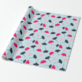 Navy Blue, Pink, Light Blue Ginkgo Blätter Muster Geschenkpapier (Ungerollt)