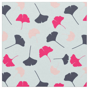 Navy Blue, Pink, Light Blue Ginkgo Blätter Muster Stoff