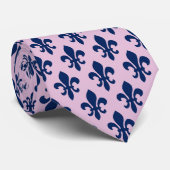 Navy Blue Pink Lilie Pattern Krawatte (Gerollt)