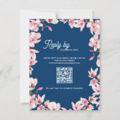 Navy Blue Pink Magnolia Floral Wedding Reply By RSVP Karte (Rückseite)