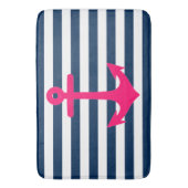 Navy Blue Pink Nautical Anchor Streifen Badematte (Vorderseite Vertikal)