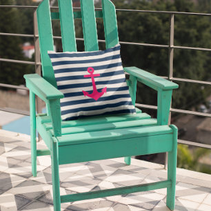 Navy Blue Pink Nautical Anchor Streifen Kissen