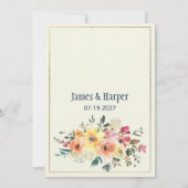Navy blue pink orange gold floral spring RSVP Einladung (Rückseite)