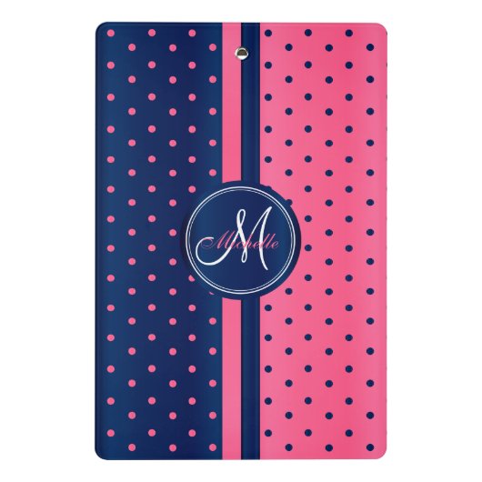 Navy Blue & Pink Polka Punkte - Monogramm Mini Klemmbrett (Rückseite)