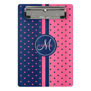 Navy Blue & Pink Polka Punkte - Monogramm Mini Klemmbrett