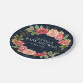 Navy Blue Pink Red Floral Custom Baby Dusche Pappteller (Schrägansicht)