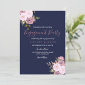 Navy Blue Pink & Rose Engagement Party einladen Einladung (Stehend Vorderseite)