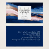 Navy Blue Pink Rose Gold Monogram Business Cards (Vorne & Hinten)