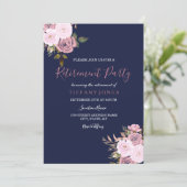Navy Blue Pink & Rose Gold Rente Party Einladung (Stehend Vorderseite)
